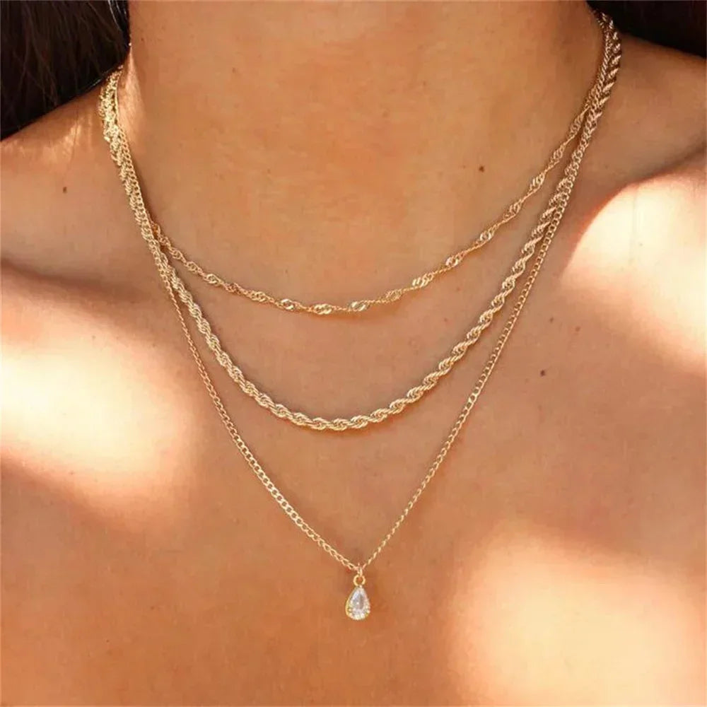 Vintage Silver-plate Geometric Exaggerated CCB Chain Necklace For Women Female Fashion Boho Artificial Pearl Y2K Jewelry Gift