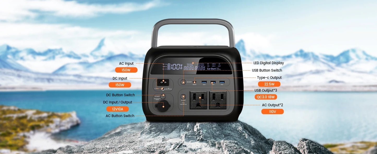 CTOLITY AP400 500W Portable Power Station 345.6Wh LiFePo4 Battery 100W 200W Solar Panel AC Charging Station Camping Equipment