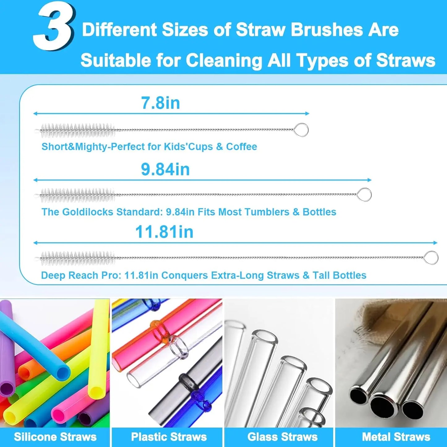 5-in-1 Multifunctional Bottle Brush Set with Straw Cleaners for Tumbler Cups and Kitchen Accessories