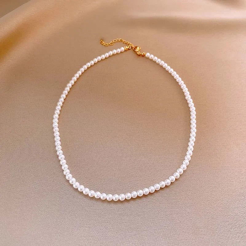 Vintage White Imitation Pearl Beads Choker Necklace For Women Girls Elegant Handmade Chain Necklace Wedding Jewelry 2024 New