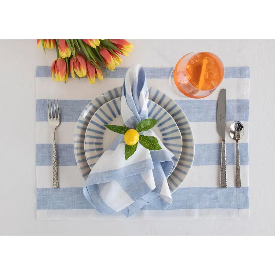 Linen Placemats Set of 4 Cabana Stripe Sky Blue and White Placemats 14 x 19 Inch 100 Pure Linen Place Mats for Spring, Easter