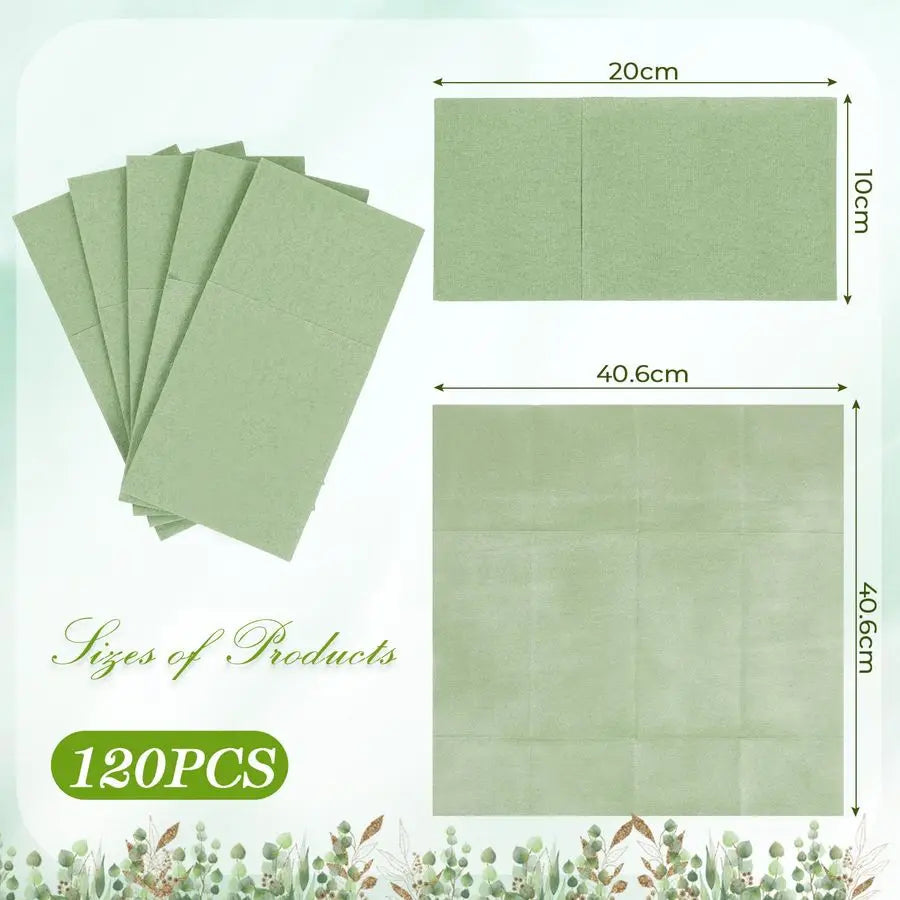120 Pcs Sage Green Napkins 2 Ply 16x16 Sage Green Linen Feel Napkins Disposable Soft Linen Dinner Wedding Guest Hand Towels for