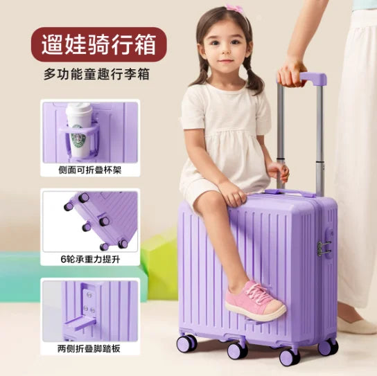 Kids Rideable Suitcase 20 Inch Cabin TSA Lock Lightweight Rolling Trolley Seat Travel Case Boys Girls Maleta De Maquillaje