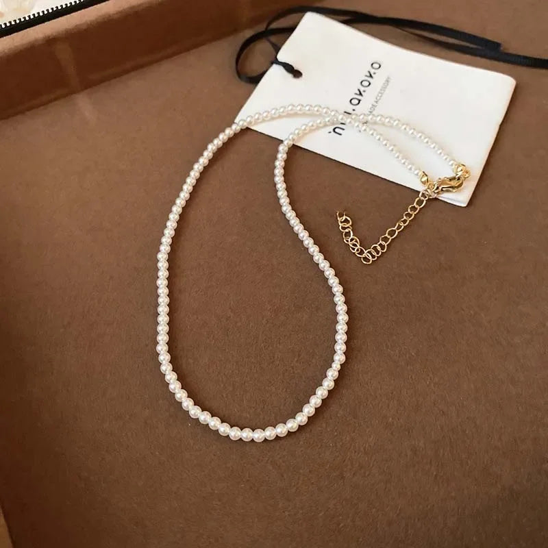 Vintage White Imitation Pearl Beads Choker Necklace For Women Girls Elegant Handmade Chain Necklace Wedding Jewelry 2024 New