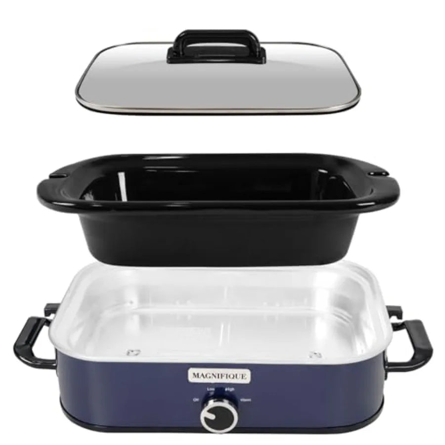4-Quart Slow Cooker with Casserole Manual Warm Setting - Blue Kitchen Small Appliance for Family Dinners Dishwasher Safe Crock