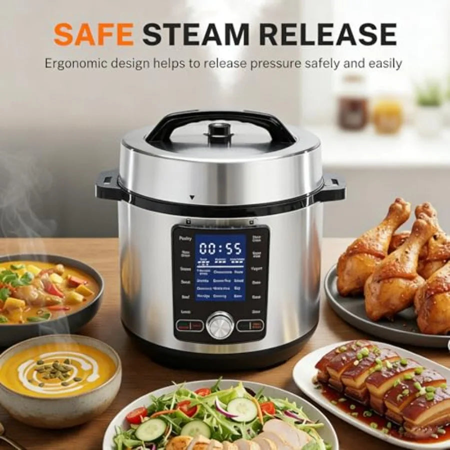 Electric Pressure Cooker 8.5 Quart 24-in-1 Stainless Steel Non-Stick Multi Cooker for Slow Cooking Yogurt Steam Rice Poultry Be