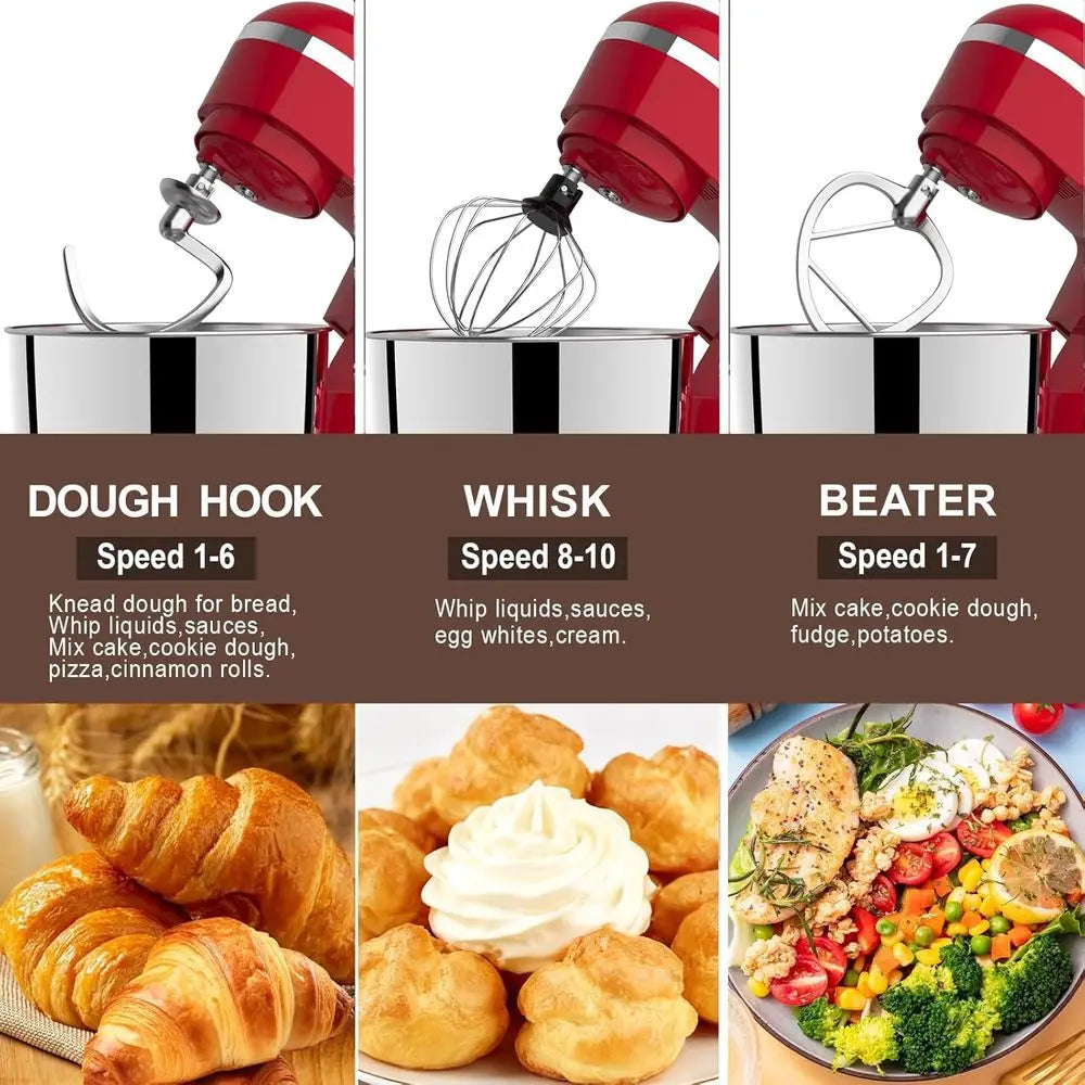 3 in 1 Electric Stand Mixer with 5.5 Quart Bowl, 10+ Speeds, Kitchen Bread Dough and Cake Mixers for Home Daily Use (Red)