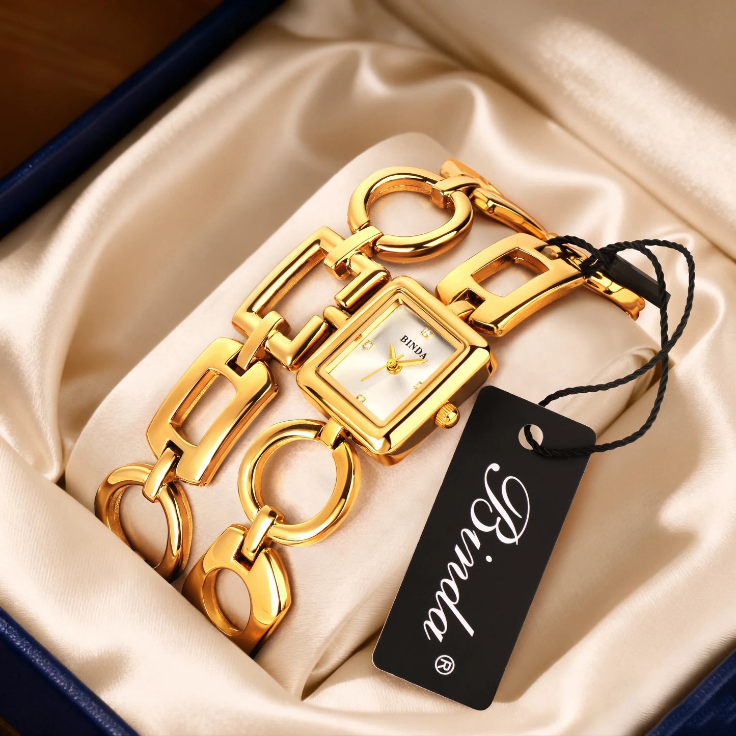 Binda Luxury Women's Waterproof Quartz Watch Elegant Gold Bracelet, Minimalist Fashion for Party, Daily Wear, Gift Box Included.