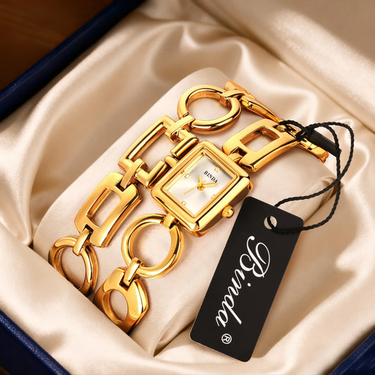 Binda Luxury Women's Waterproof Quartz Watch Elegant Gold Bracelet, Minimalist Fashion for Party, Daily Wear, Gift Box Included.