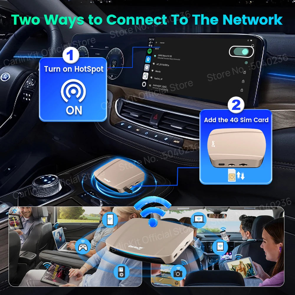 Android 15 Ultra WiFi6 CarPlay Ai Box CarlinKit SM6350 8-Core Wireless CarPlay Android Auto Support YouTube/SD/SIM Card 8G+256GB