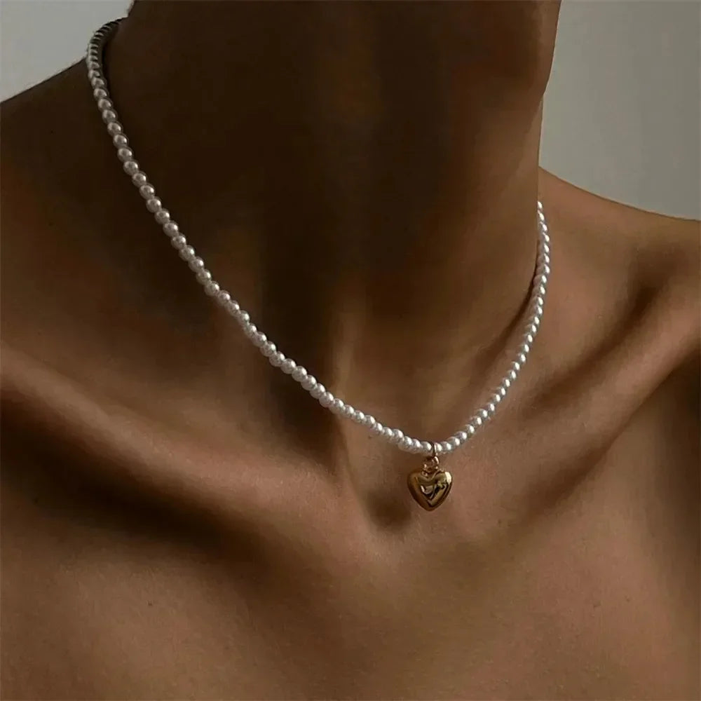 Vintage Silver-plate Geometric Exaggerated CCB Chain Necklace For Women Female Fashion Boho Artificial Pearl Y2K Jewelry Gift