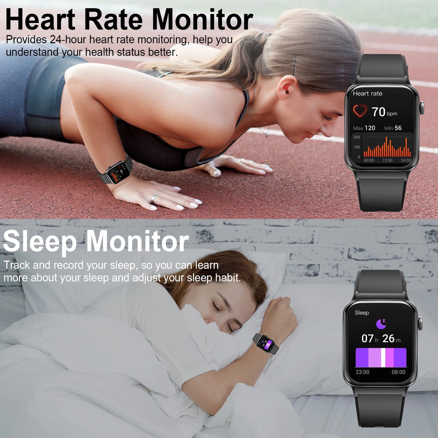 Jxrev 1.85" Ultra Thin Smartwatch (Answer/Make Call), IP68 Waterproof Fitness Tracker, 100+Sport Modes, Heart Rate/Sleep Monito.