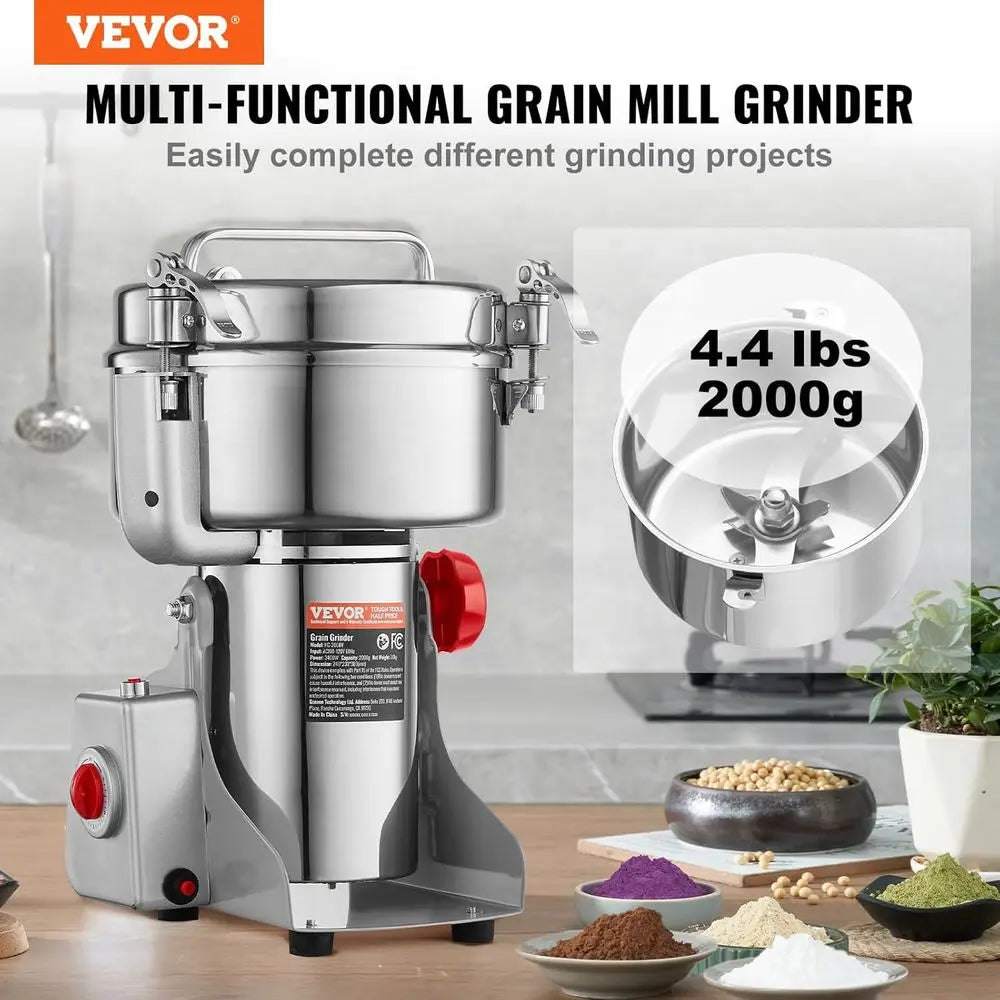 2000g Electric Grain Mill Grinder, High Speed 3400W Commercial Spice Grinders, Stainless Steel Pulverizer Powder Machine for Dry