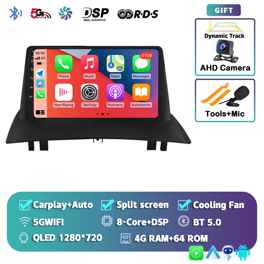 Android 15 For Renault Megane 2 2002-2009 2K QLED Android Car Radio Multimedia Video Player GPS Stereo CarPlay 4G Navigationv BT