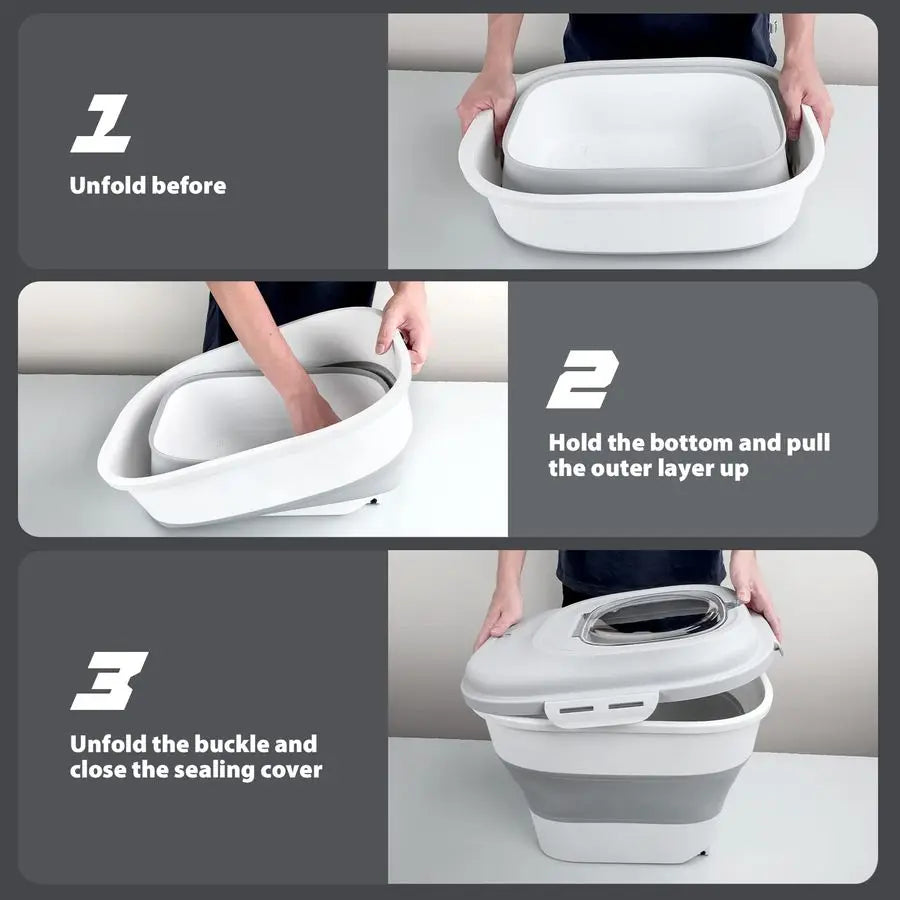 Rice Storage Containers, 20 to 50Lbs Collapsible Dry Food Dispenser Bins with Airtight Flip Lid Rolling Wheel, Kitchen Pantry to
