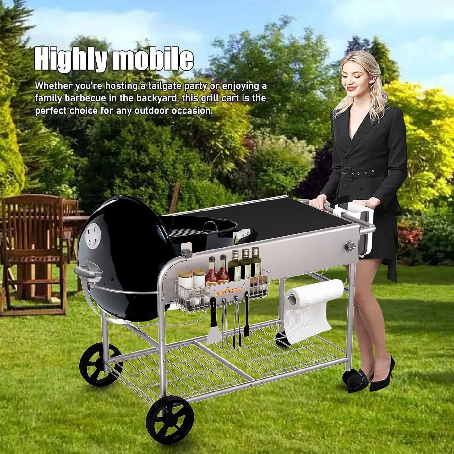 OEING Grill Table Stand Cart for Weber Kettle Grills