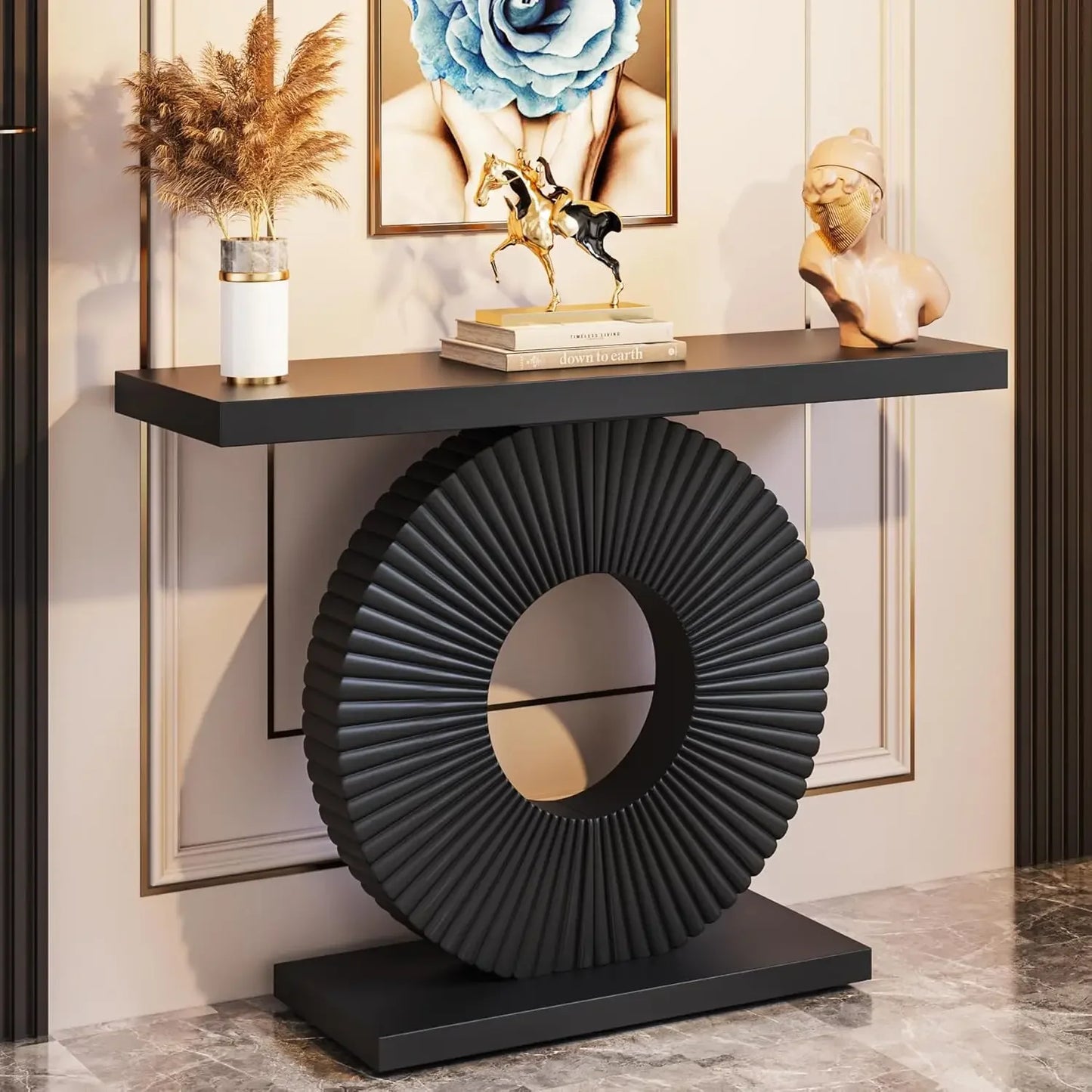CustomizedModern 40-inch Wood Console Table with Geometric Base Narrow Long Sofa Entryway Table Contemporary Home Accent Furnitu