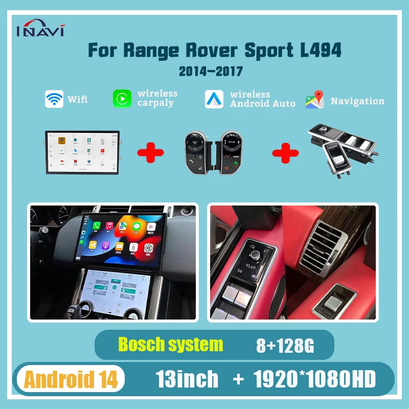 13'' For Range Rover sport 2014-2017 L494 Android 14 Multimedia Player Radio Wireless Carplay Retains the Original Feature Menu