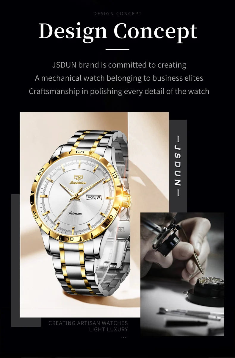 JSDUN 8964 Luxury Brand Men Watch Auto Date Deep Waterproof Stainless steel High Quality Automatic Mechanical Watch for Men