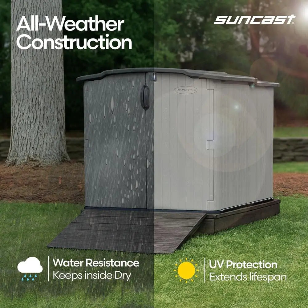 Horizontal Outdoor Storage Shed, 57.5x79.75x52, Sliding Lid Glidetop, Plastic Resin, Ideal for Bikes, Motorcycles, Lawn Mowers
