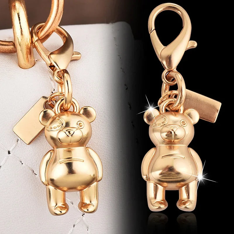 Luxury Keychain Handbag Decoration Car Key Pendant Cherry Golden Bear Keyring for Backpack Jewelry Accessories Surprise Gifts