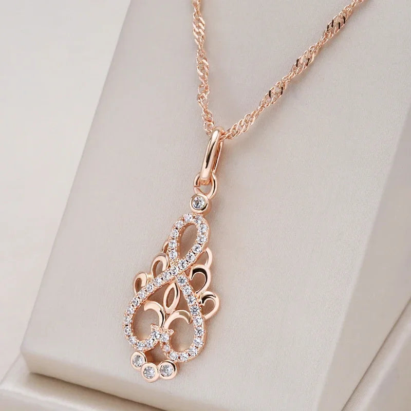 New Trend Crystal Flower Pendant Necklace Women Natural Zircon 585 Rose Gold Ethnic Bride Necklace Fashion Vintage Jewelry Urn