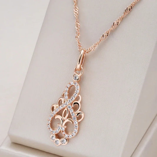 New Trend Crystal Flower Pendant Necklace Women Natural Zircon 585 Rose Gold Ethnic Bride Necklace Fashion Vintage Jewelry Urn