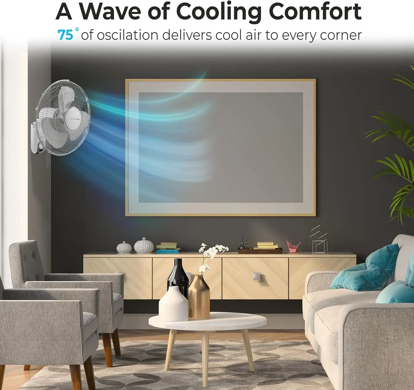 16-inch Wall Mount Fan with Remote, Quiet 3-Speed, Timer, Adjustable Tilt for Bedroom Home Gym Office