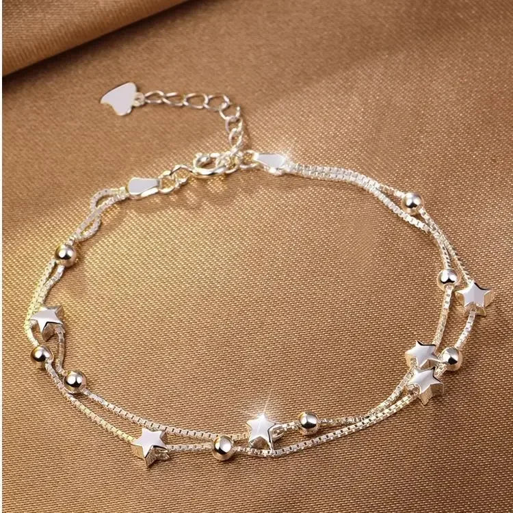 925 Sterling Silver Beautiful Stars Bracelets For Women Korean Fashion Designer Adjustable Bead Bracelet Luxury Original Jewelry
