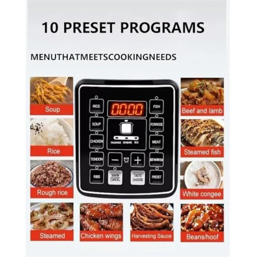 10 In 1 Electric Pressure Cooker 5 Quart Stainless Steel Multi-Function Electric Cooker with 24-Hour Reservation Black Ideal fo
