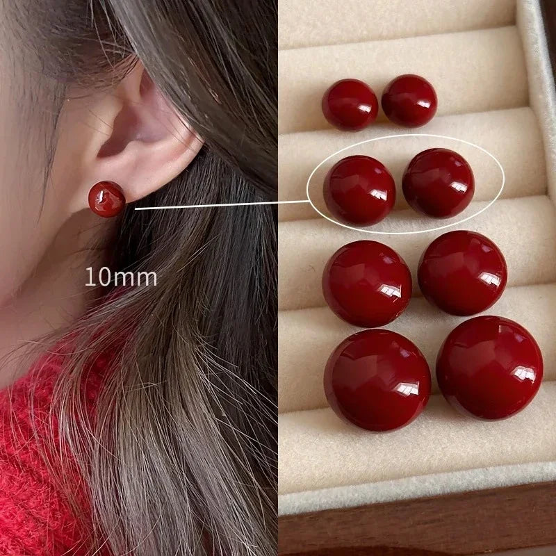Ankela Red Ribbon Bow-knot Vintage Stud Earrings For Women Korean Fashion INS Autumn Winter Simple Bow Geometric Earring