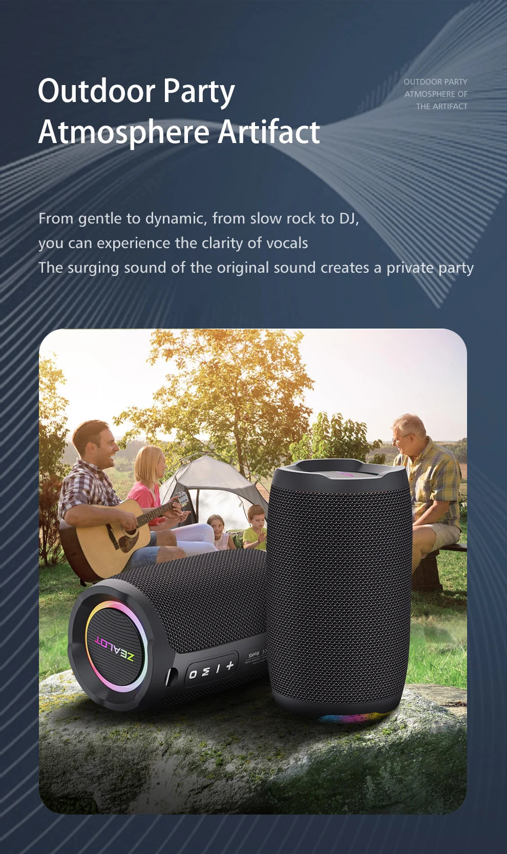 Zealot S49 20W Portable Ourdoor Wireless Subwoofer Speaker,Waterproof IPX 6,Dual Pairing,3600mAh Battery, 12 Hours Playtime