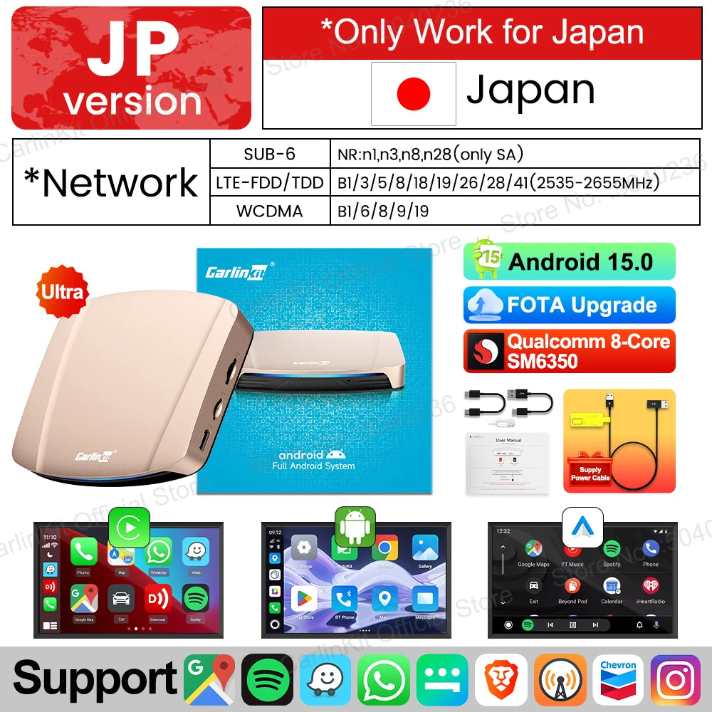 Android 15 Ultra WiFi6 CarPlay Ai Box CarlinKit SM6350 8-Core Wireless CarPlay Android Auto Support YouTube/SD/SIM Card 8G+256GB