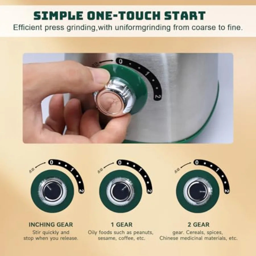 Electric Spice and Nut Grinders with 3 Stainless Steel Blades 1 Filter 1 Brush - 500W Kitchen Grinder for Dry Use Green