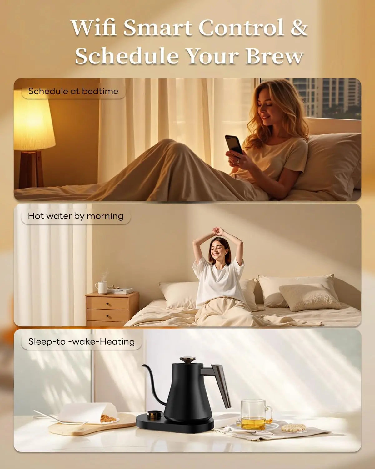 Smart Electric Gooseneck Kettle with WiFi Control, Pour-Over Coffee & Tea Kettle, ±1°F Precise Temp, 100% StainlSteel Quick