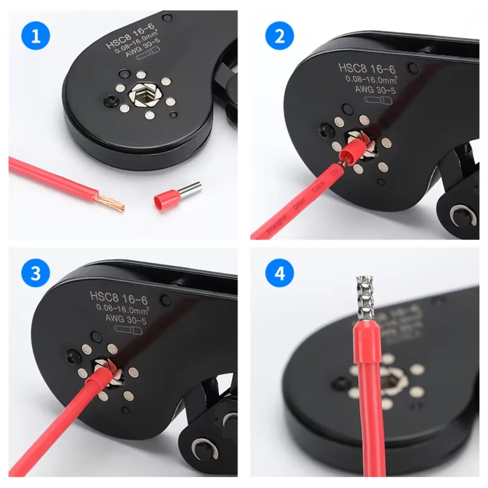 DTCTK Pliers Ferrule Sleeves Tubular Terminal Tools HSC8 16-6 Wire Crimper Household Electrical Sets 1200pcs Terminal Pliers set