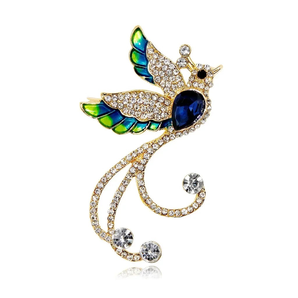 New Retro Phoenix Rhinestone Brooch Fashion Shiny Crystal Animal Pin Men and Women Clothes Bag Accessories Jewelry Gift