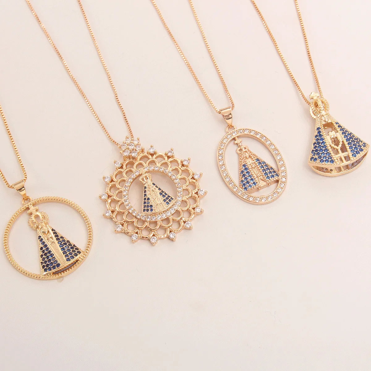 Nossa senhora Women/Girls Lujan Virgin Necklace virgen de guadal AAA CZ Choker Religious Gold Plated mardi gras Jewelry