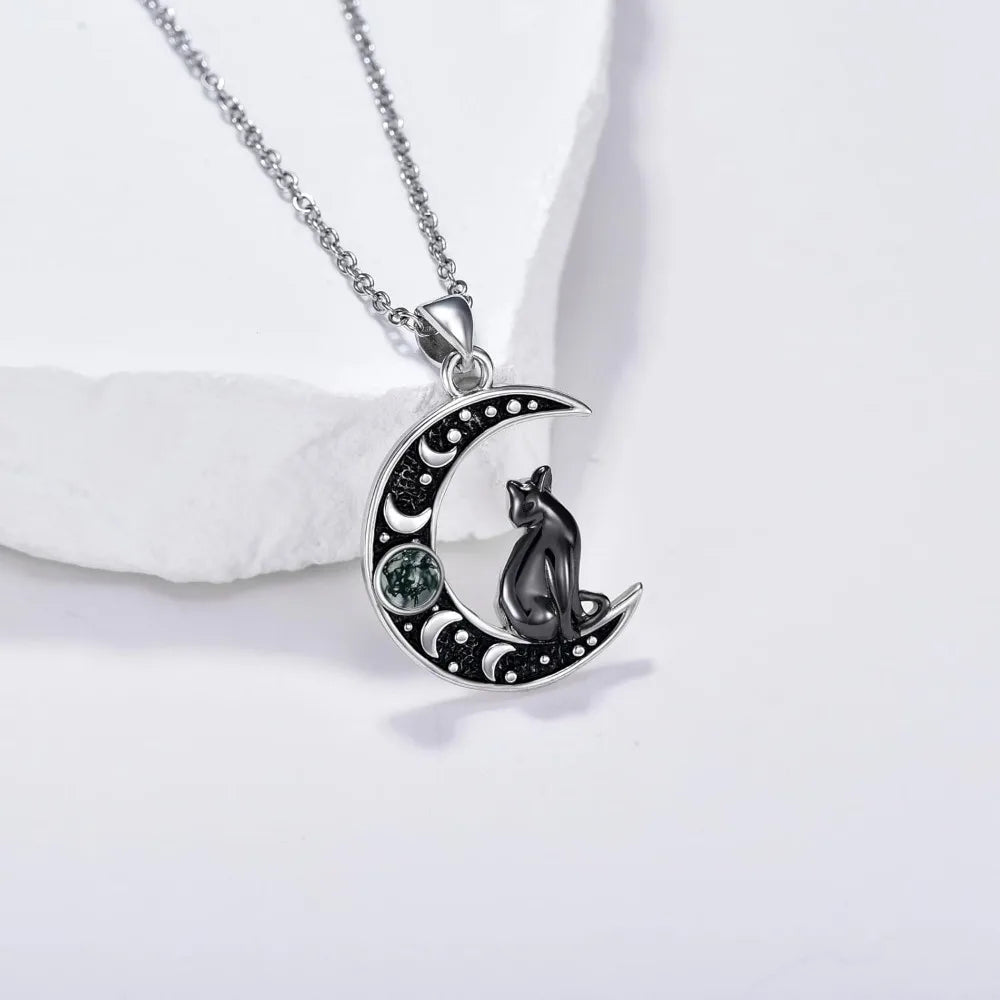 Witch Necklace 925 Sterling Silver Pentagram Triple Moon Pentacle Pendant Wiccan Pagan Jewelry Witchy Gifts for Women