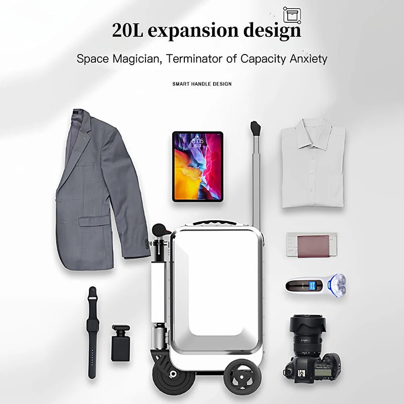 16km extendable 20-inch carry-on compatible remote-controlled rideable electric suitcase