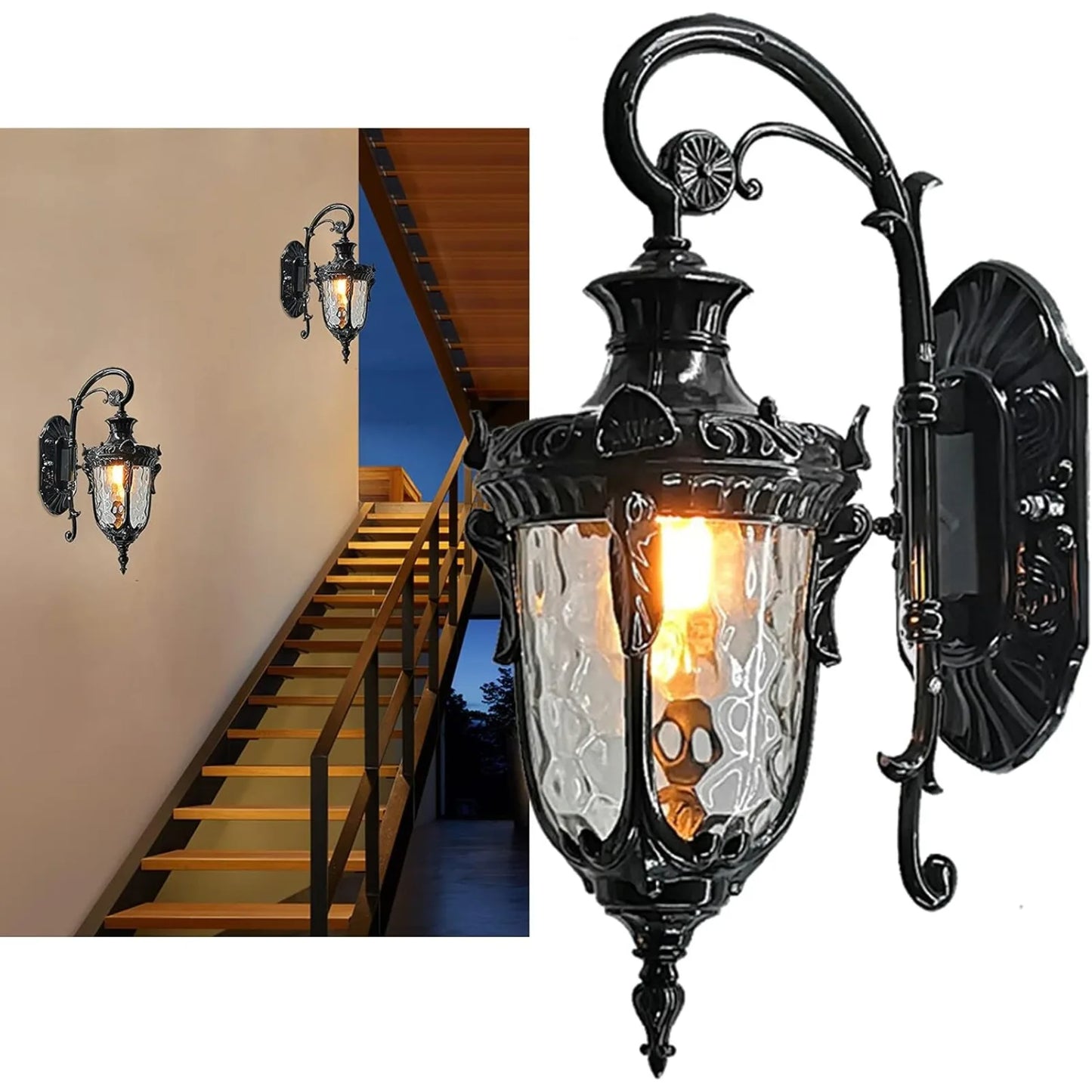 Waterproof Sconce Porch Lamp Wall Mount with Glass Shade Porch Lights Outdoor Wall Light Fixture Black for Outdoor/Indoor Home