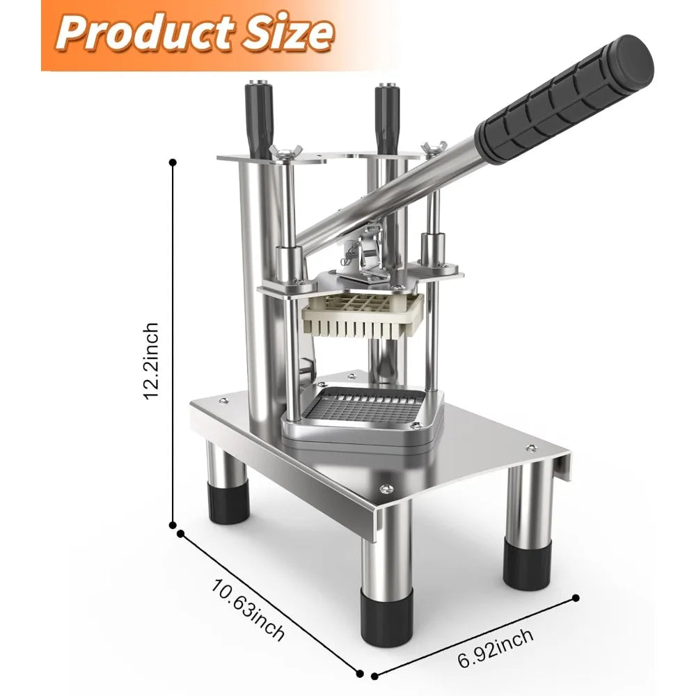 Commercial French Fry Cutter, Stainless Steel Vegetable Chopper with 3 Blades for Restaurant and Home Kitchen