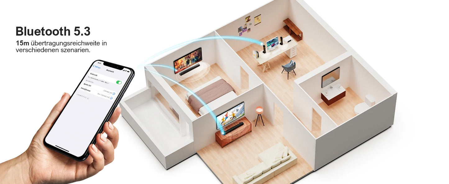 ULTIMEA 100W 2.2ch TV Sound Bar, 2-in-1 Detachable Bluetooth Soundbar for TV, Bass Adjustable, 3 EQ Modes, Apollo S40 Series