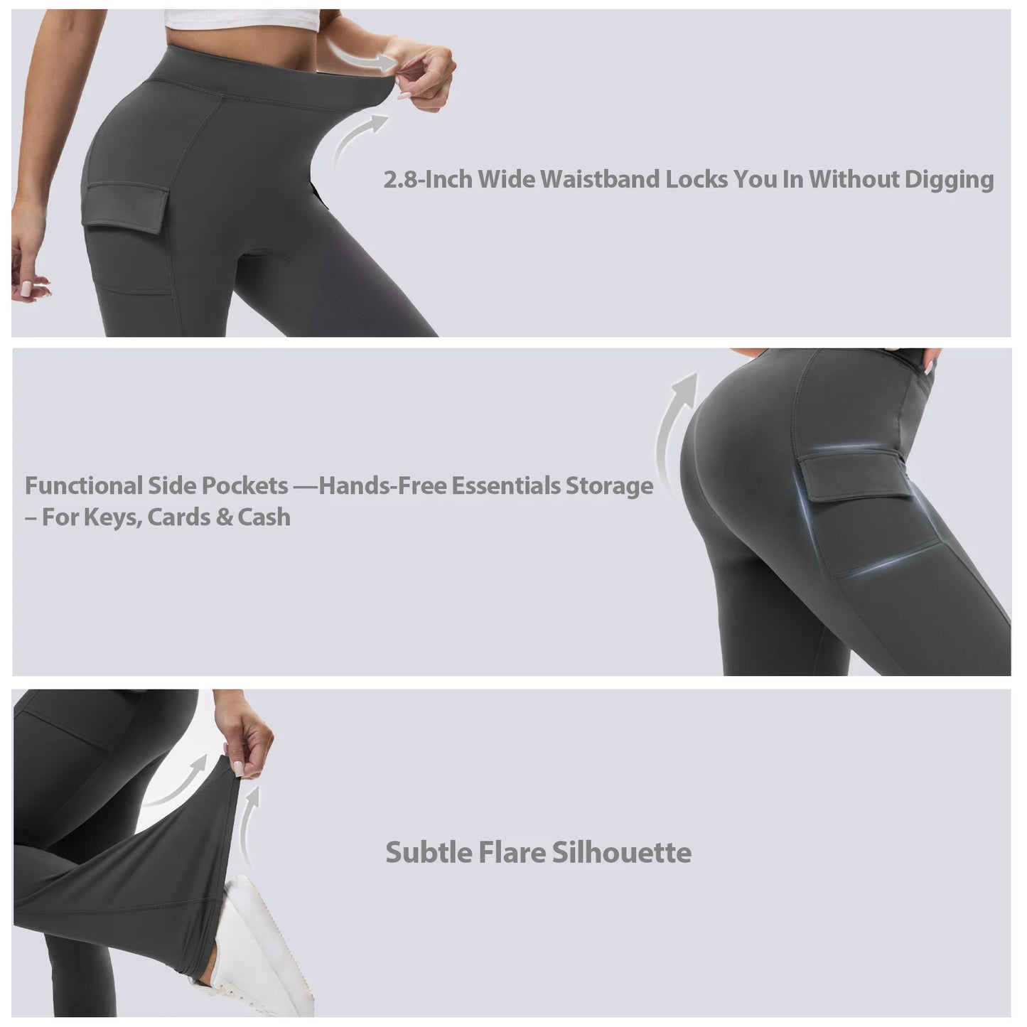 3PCS High Waisted Tummy Control Bootcut Yoga Pants with Pockets Naked Feeling Stretch Workout Casual Pants