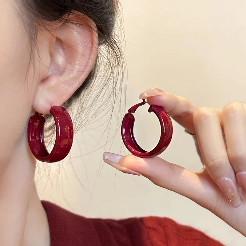 Ankela Red Ribbon Bow-knot Vintage Stud Earrings For Women Korean Fashion INS Autumn Winter Simple Bow Geometric Earring
