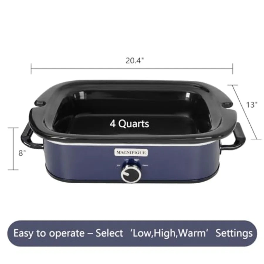 4-Quart Slow Cooker with Casserole Manual Warm Setting - Blue Kitchen Small Appliance for Family Dinners Dishwasher Safe Crock