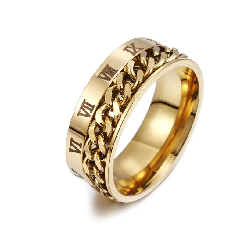 Roman Numerals Stainless Steel Chain Rotating Anxiety Black Rings For Men Fidget Metal Spinner  Ring Anillos De Hombre