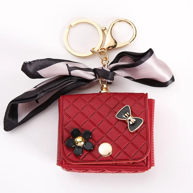 Fashion Leather Earphone Storage Bag Mini Creative Keychain Solid Color Pendant Earphone Case Bluetooth Headset Cover