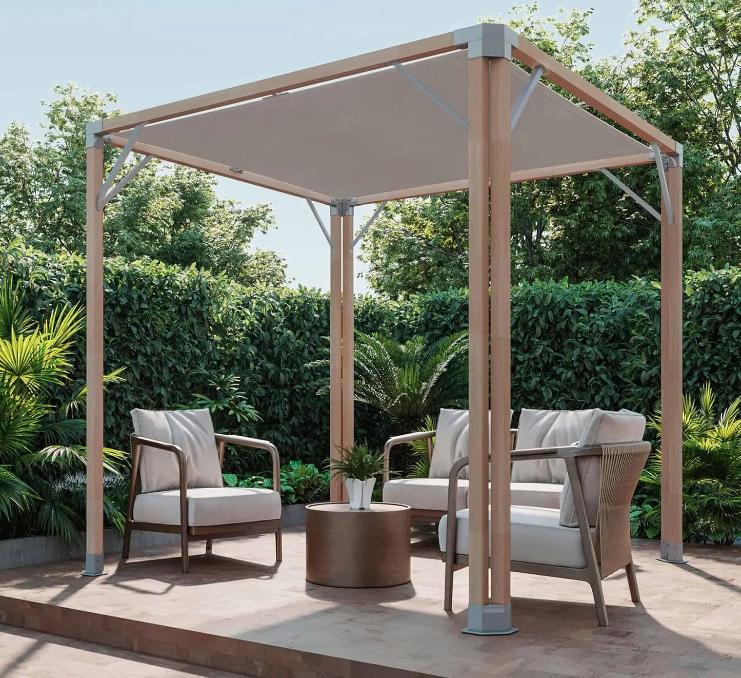 Bali 8 x 8’ Cedar Pergola - Easy to Assemble. Western Red Cedar, Sunshade Canopy, Sustainably Sourced, Made in, Customized