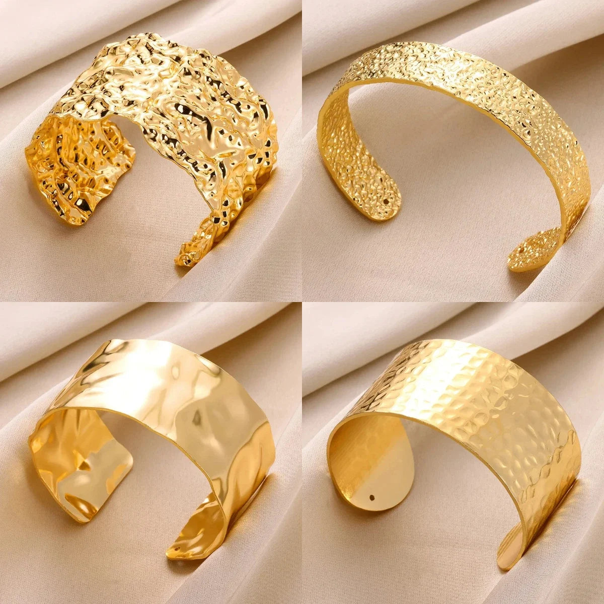 Classic Gold Color Wrinkle Texture Bangle Bracelet For Women Exquisite Cuff Bracelet Stainless Steel Hand Ornament Punk Jewelry